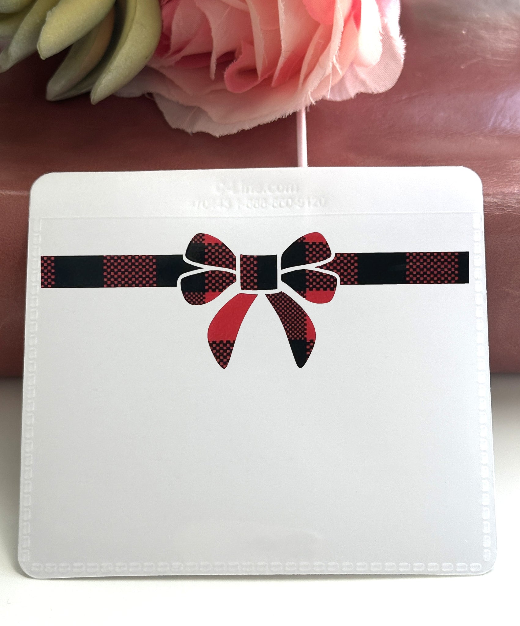 Adhesive Vinyl Pocket - Red and Black Buffalo Plaid - Christmas Bow