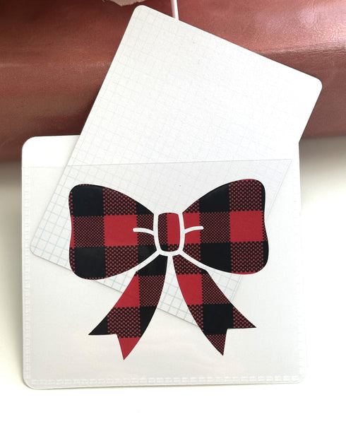 Adhesive Vinyl Pocket - Red and Black Buffalo Plaid - Christmas Bow