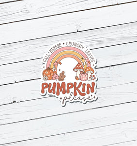 Fall Breeze Crunchy Leaves Pumpkin Please Vinyl Sticker - Water Resistant