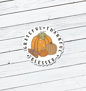 Grateful Thankful Blessed Vinyl Sticker - Water Resistant