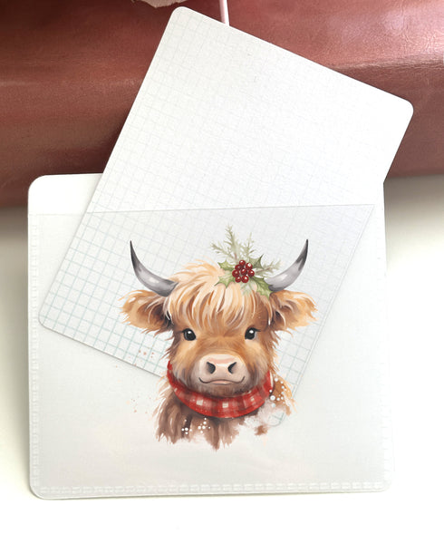 Adhesive Vinyl Pocket - Christmas Highland Cow