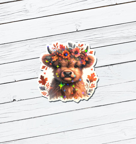 Holographic Highland Cow Vinyl Sticker - Water Resistant