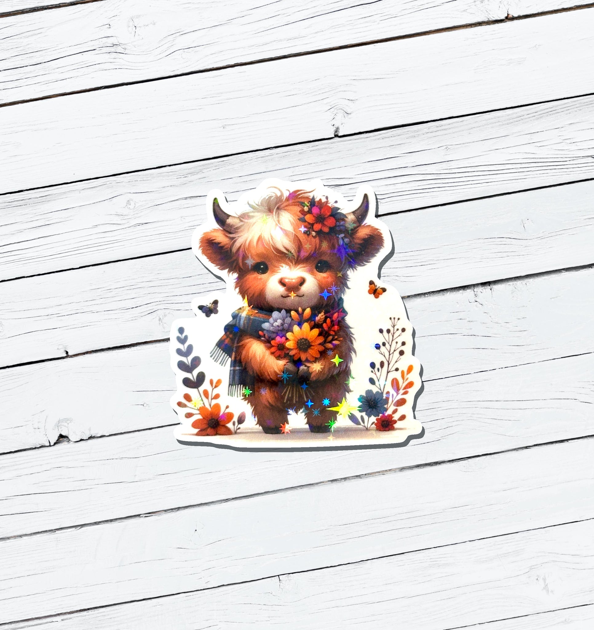 Holographic Highland Cow Vinyl Sticker - Water Resistant