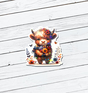 Holographic Highland Cow Vinyl Sticker - Water Resistant