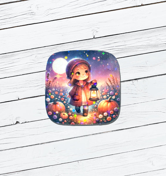 Holographic Girl With Lantern Vinyl Sticker - Water Resistant