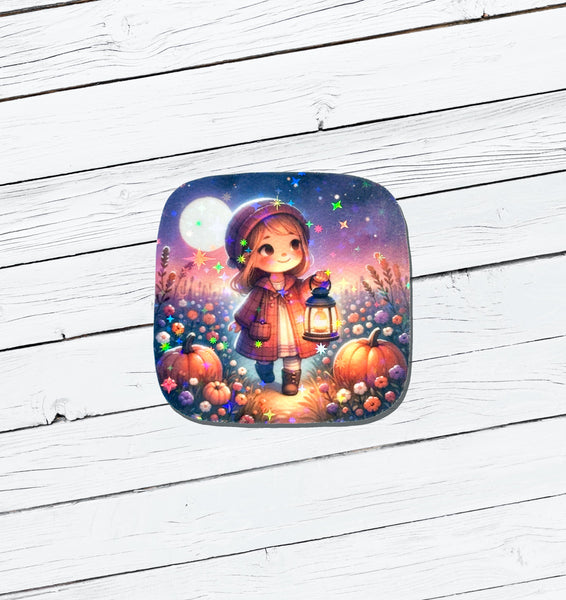 Holographic Girl With Lantern Vinyl Sticker - Water Resistant