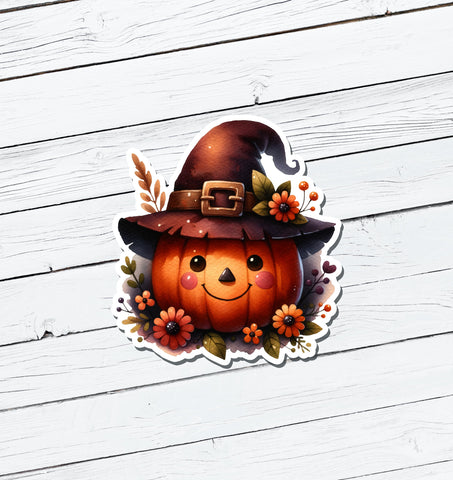 Cute Pumpkin Vinyl Sticker - Water Resistant