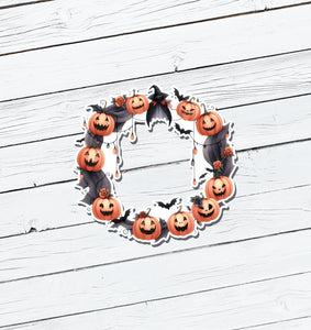 Jack-o-Lantern Wreath Vinyl Sticker - Water Resistant