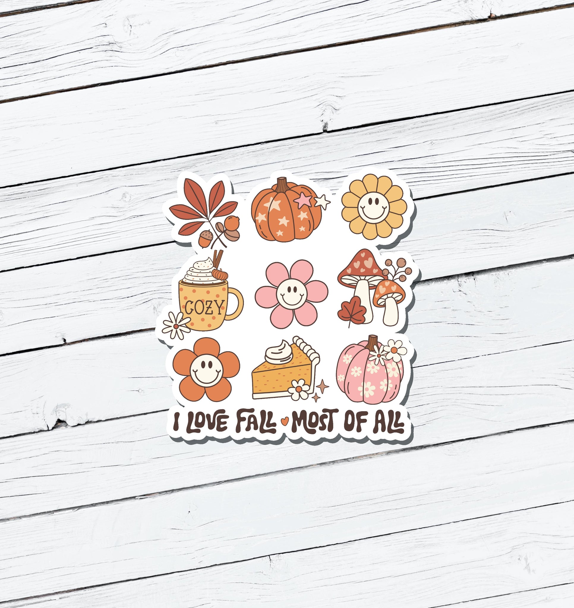 I Love Fall Most of All Vinyl Sticker - Water Resistant