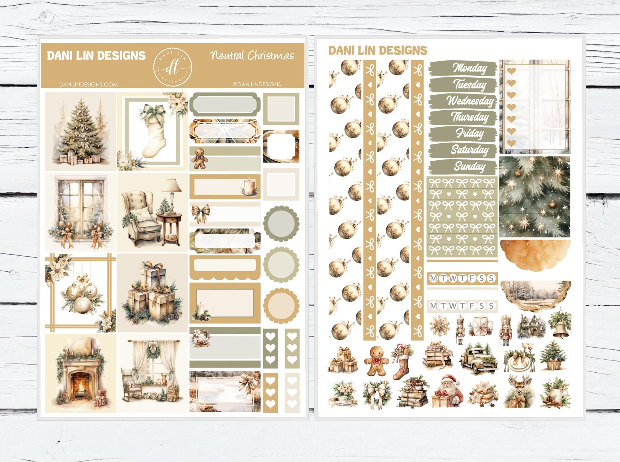 Neutral Christmas Hobonichi Cousin Sticker Kit