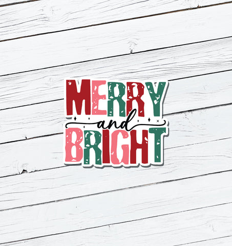 Merry and Bright Christmas Vinyl Sticker - Water Resistant