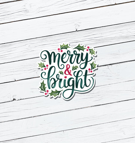 Merry and Bright Christmas Vinyl Sticker - Water Resistant