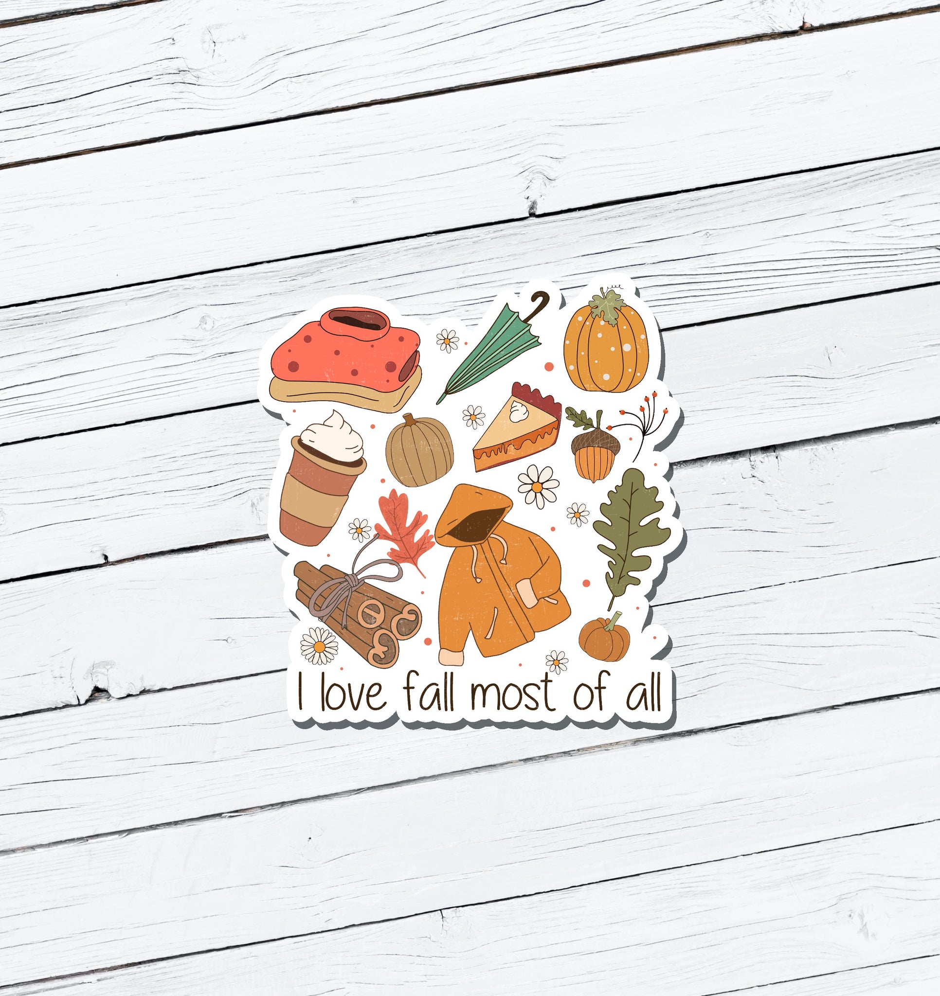 I Love Fall Most of All Vinyl Sticker - Water Resistant