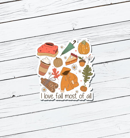 I Love Fall Most of All Vinyl Sticker - Water Resistant