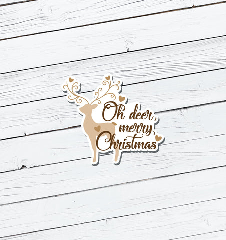 Oh Deer Merry Christmas Vinyl Sticker - Water Resistant