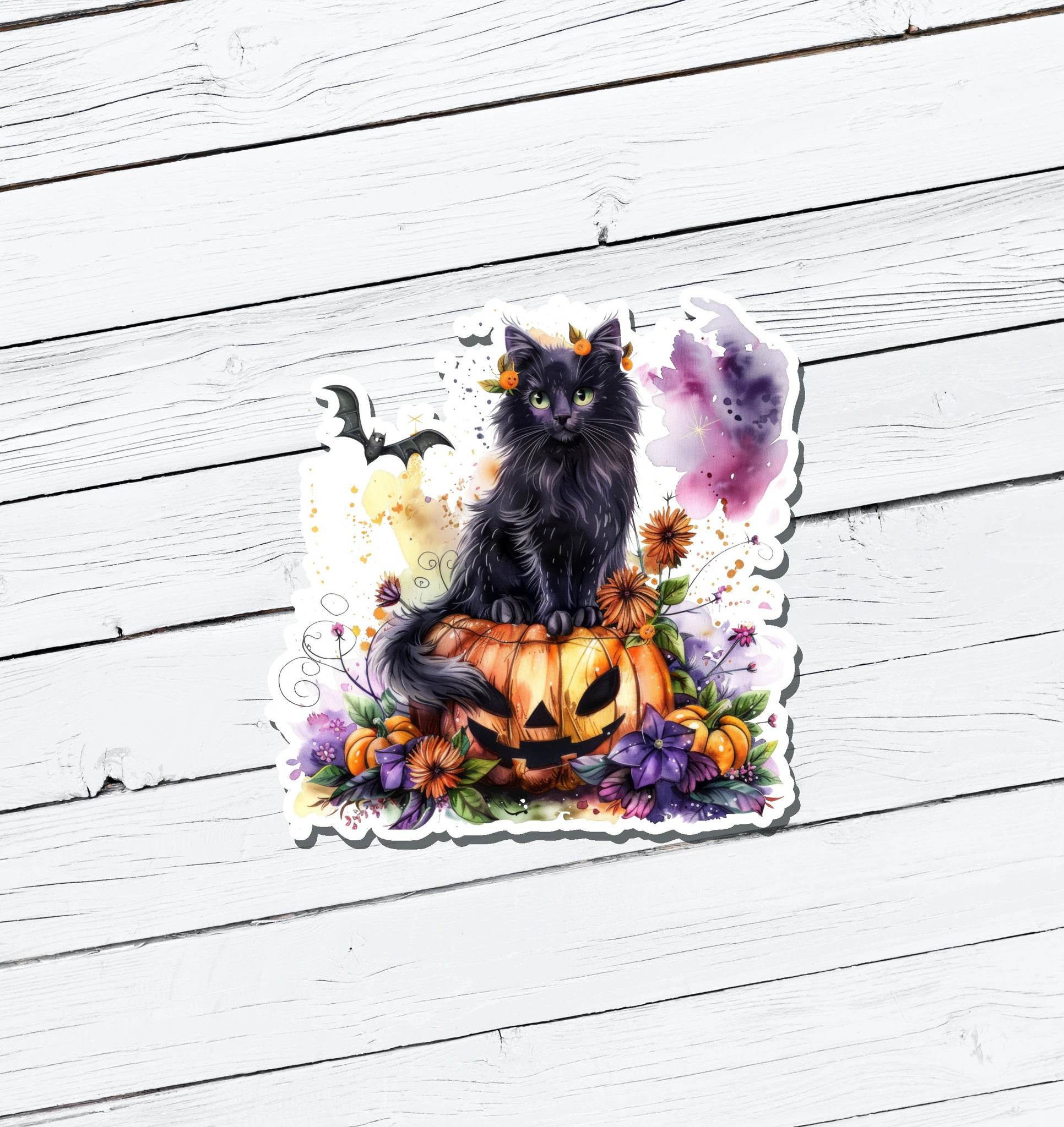 Black Cat Pumpkin Vinyl Sticker - Water Resistant