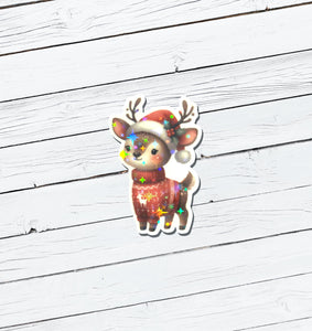 Holographic Christmas Reindeer Vinyl Sticker - Water Resistant