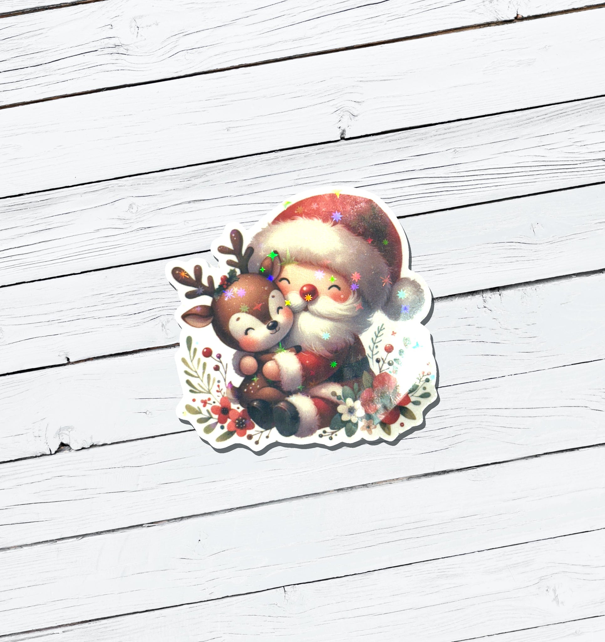 Holographic Christmas Reindeer Vinyl Sticker - Water Resistant