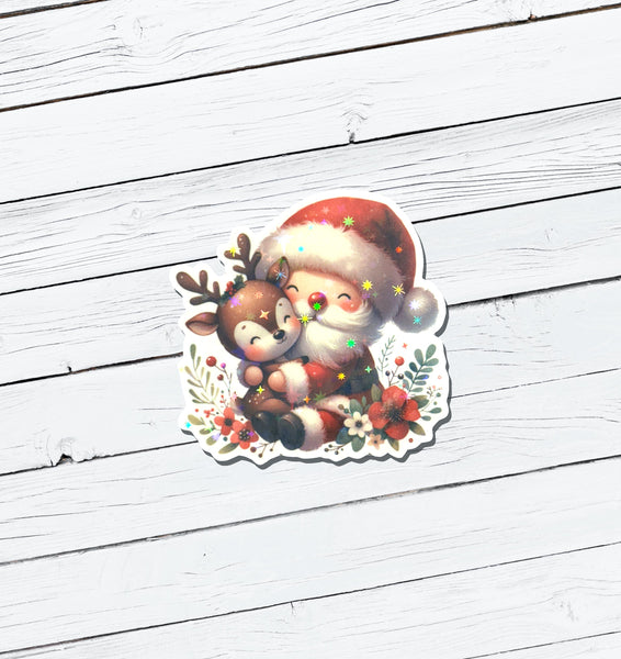 Holographic Christmas Reindeer Vinyl Sticker - Water Resistant