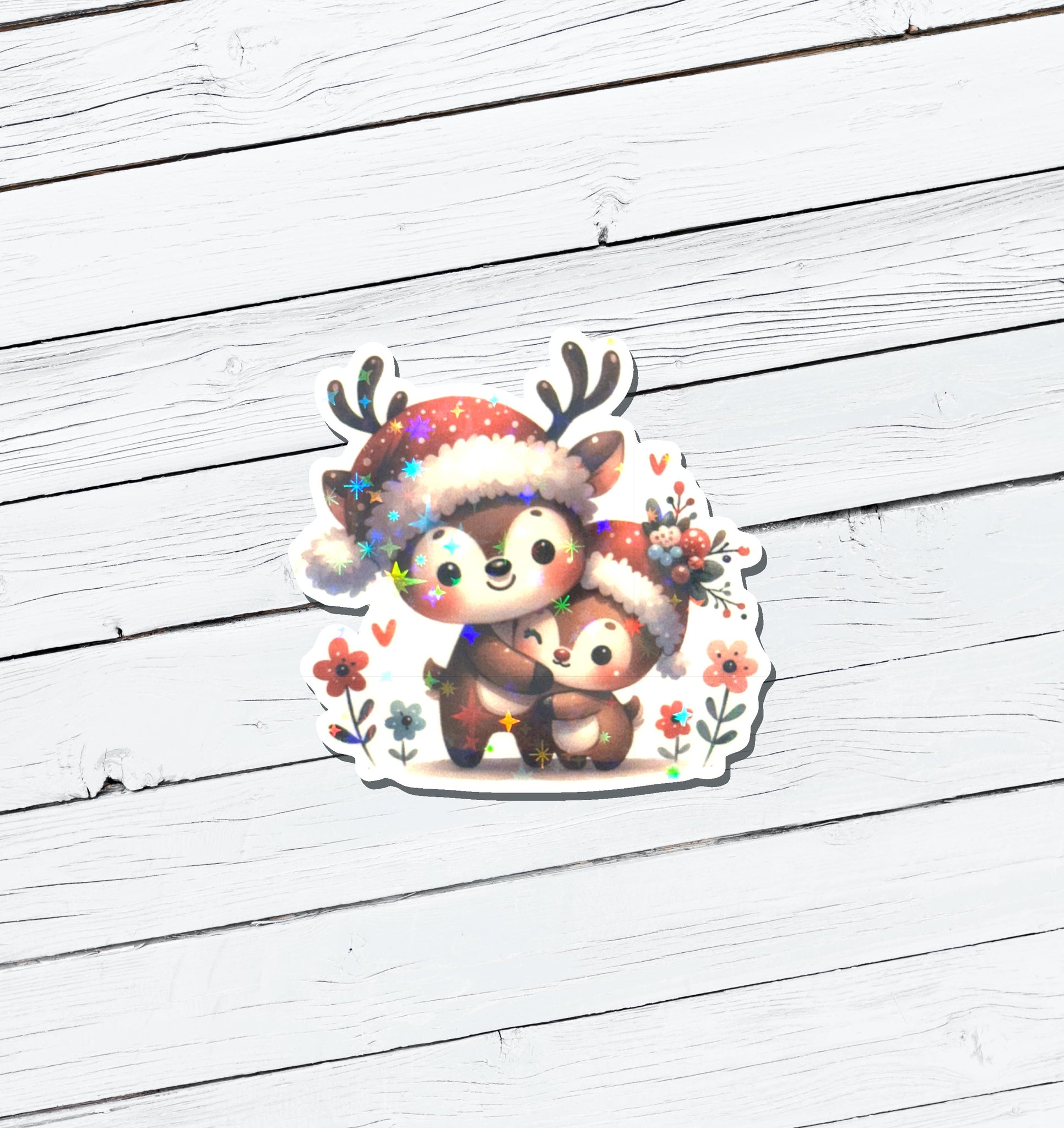 Holographic Christmas Reindeer Vinyl Sticker - Water Resistant