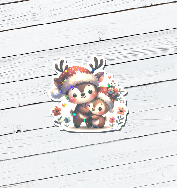 Holographic Christmas Reindeer Vinyl Sticker - Water Resistant