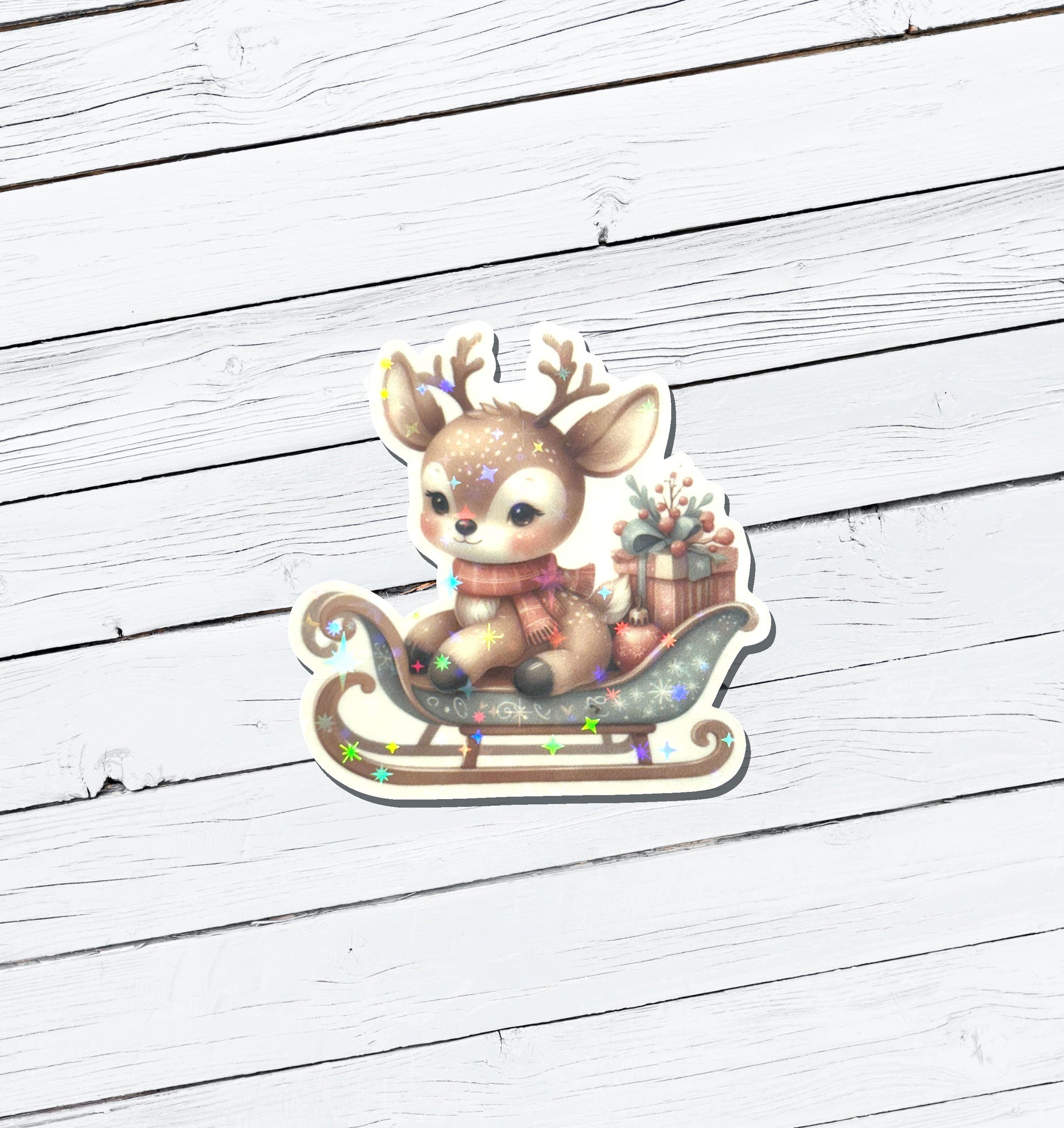 Holographic Christmas Reindeer Vinyl Sticker - Water Resistant