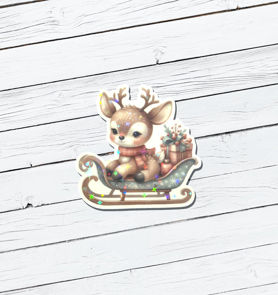 Holographic Christmas Reindeer Vinyl Sticker - Water Resistant