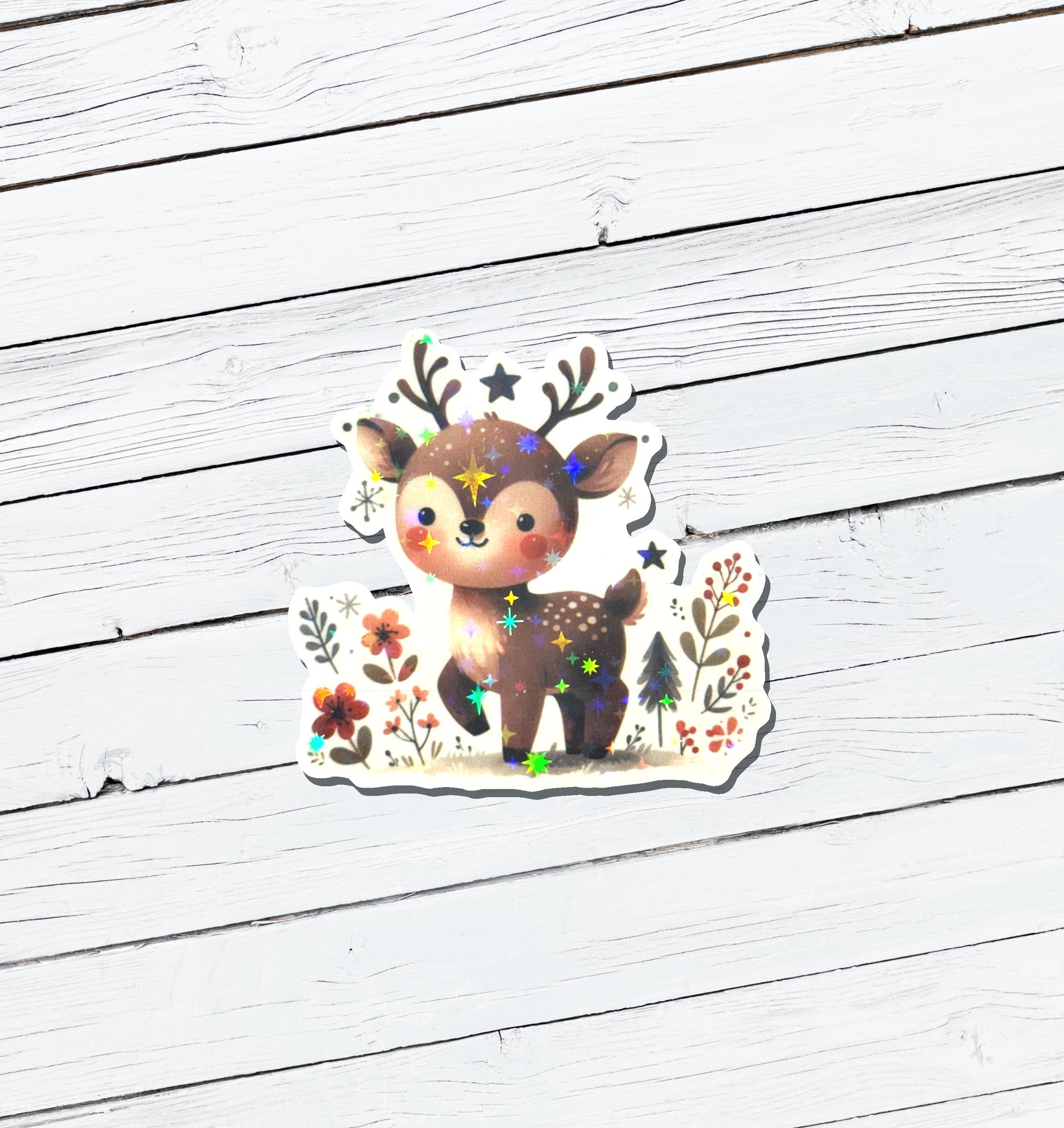 Holographic Christmas Reindeer Vinyl Sticker - Water Resistant