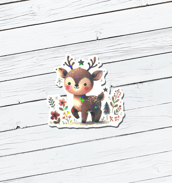 Holographic Christmas Reindeer Vinyl Sticker - Water Resistant