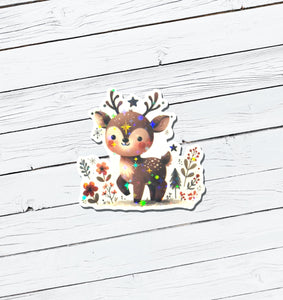 Holographic Christmas Reindeer Vinyl Sticker - Water Resistant