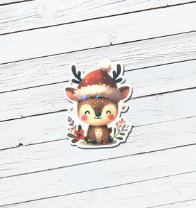 Holographic Christmas Reindeer Vinyl Sticker - Water Resistant