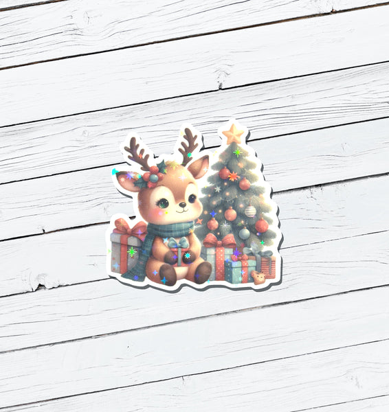 Holographic Christmas Reindeer Vinyl Sticker - Water Resistant