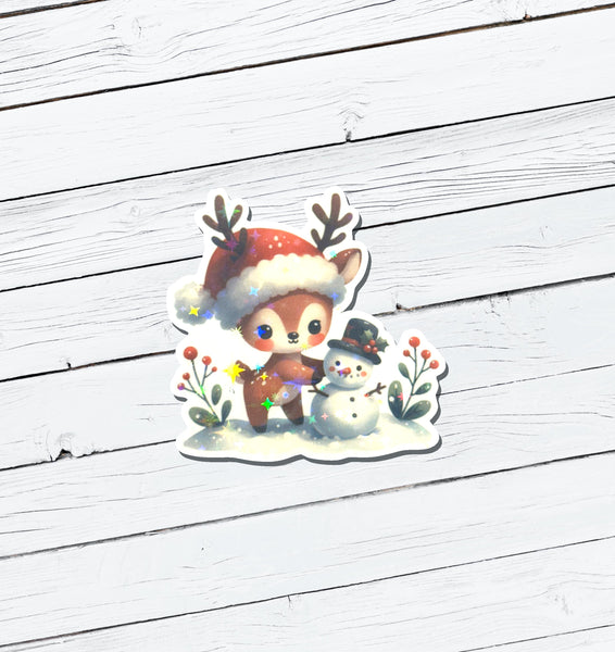 Holographic Christmas Reindeer Vinyl Sticker - Water Resistant