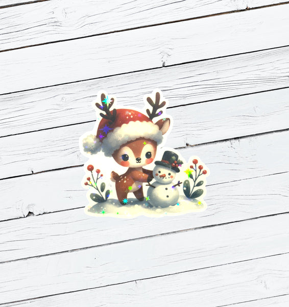 Holographic Christmas Reindeer Vinyl Sticker - Water Resistant