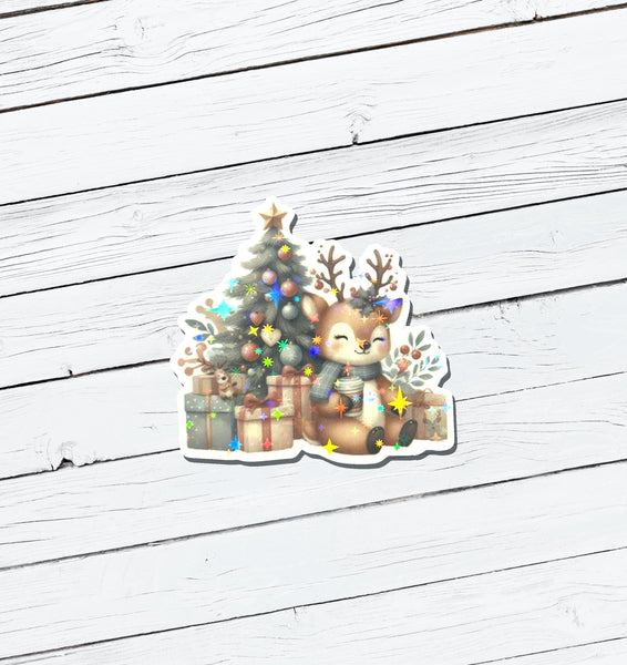 Holographic Christmas Reindeer Vinyl Sticker - Water Resistant