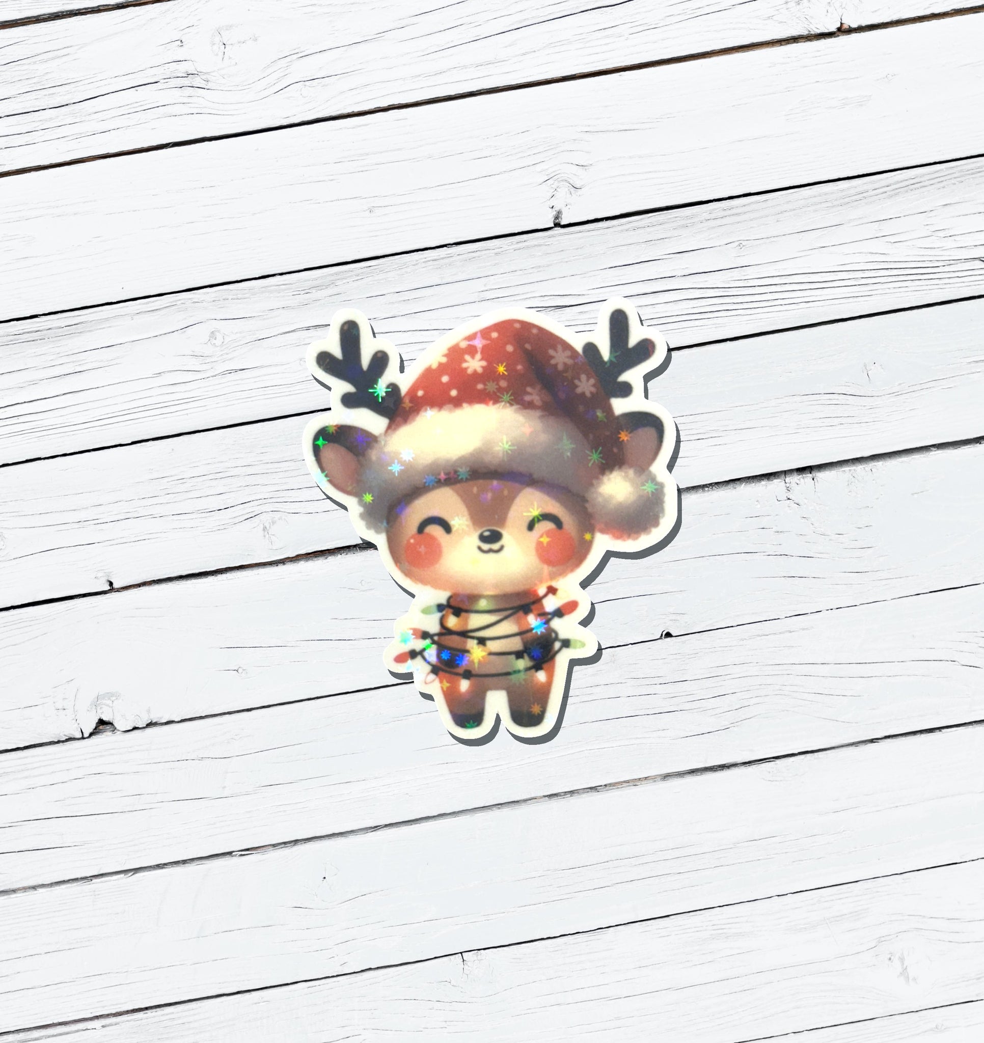 Holographic Christmas Reindeer Vinyl Sticker - Water Resistant