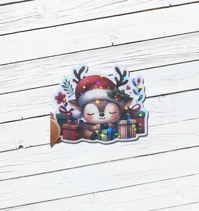 Holographic Christmas Reindeer Vinyl Sticker - Water Resistant