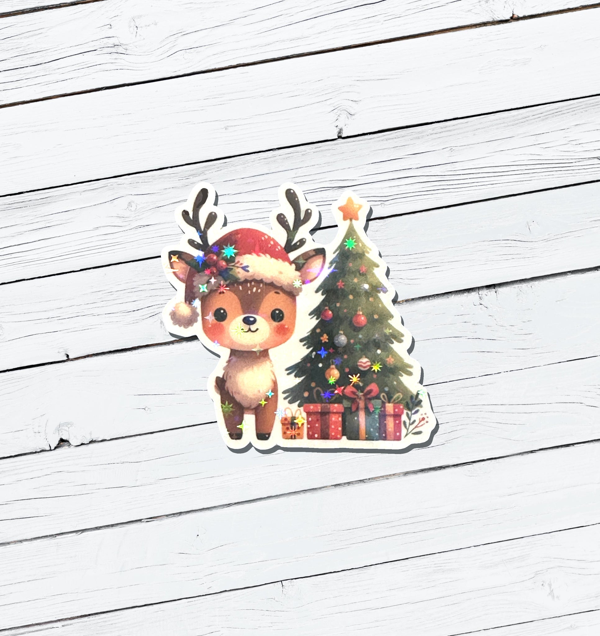 Holographic Christmas Reindeer Vinyl Sticker - Water Resistant