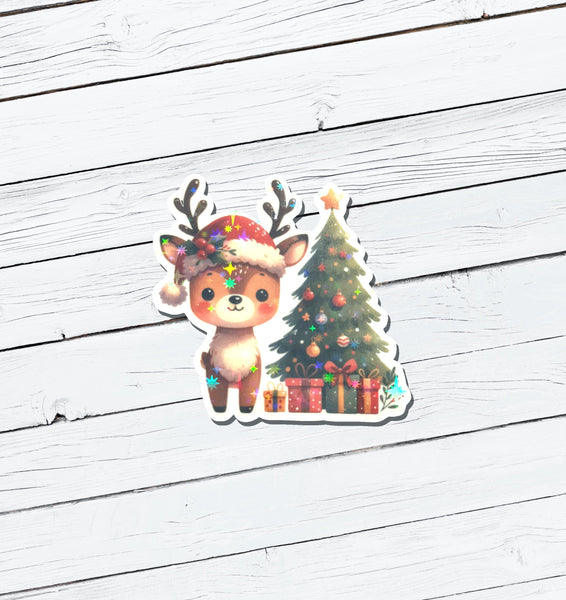 Holographic Christmas Reindeer Vinyl Sticker - Water Resistant