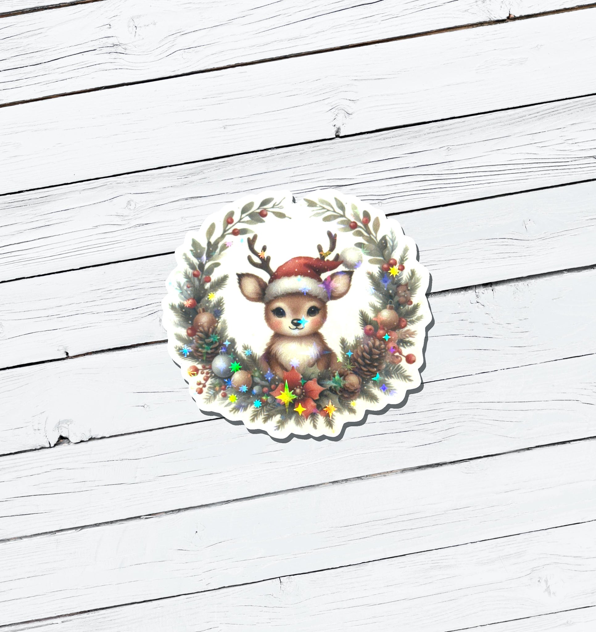 Holographic Christmas Reindeer Vinyl Sticker - Water Resistant