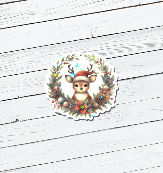 Holographic Christmas Reindeer Vinyl Sticker - Water Resistant