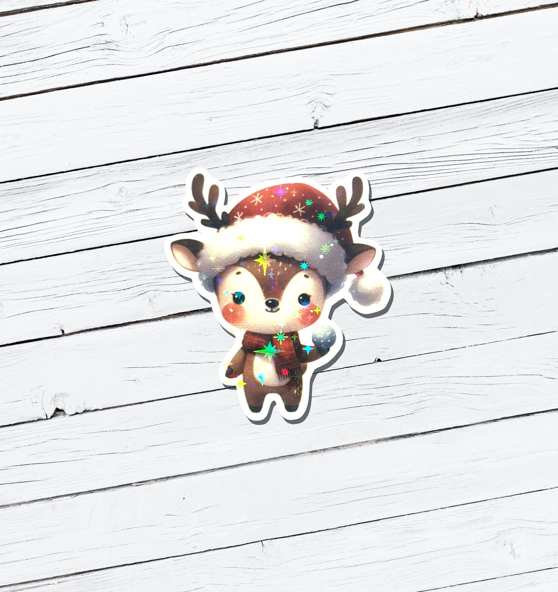 Holographic Christmas Reindeer Vinyl Sticker - Water Resistant