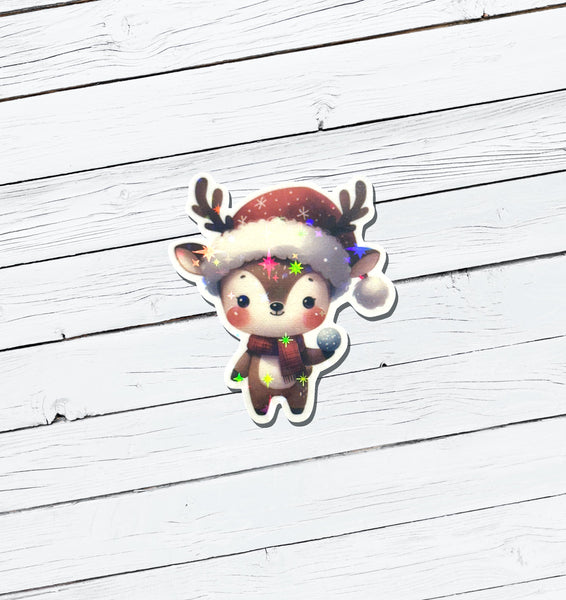 Holographic Christmas Reindeer Vinyl Sticker - Water Resistant