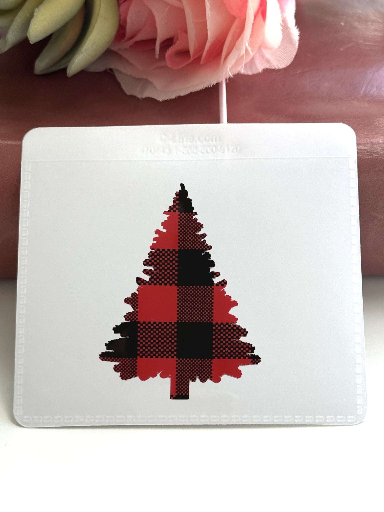 Red and Black Buffalo Plaid Adhesive Vinyl Pocket - Christmas Tree