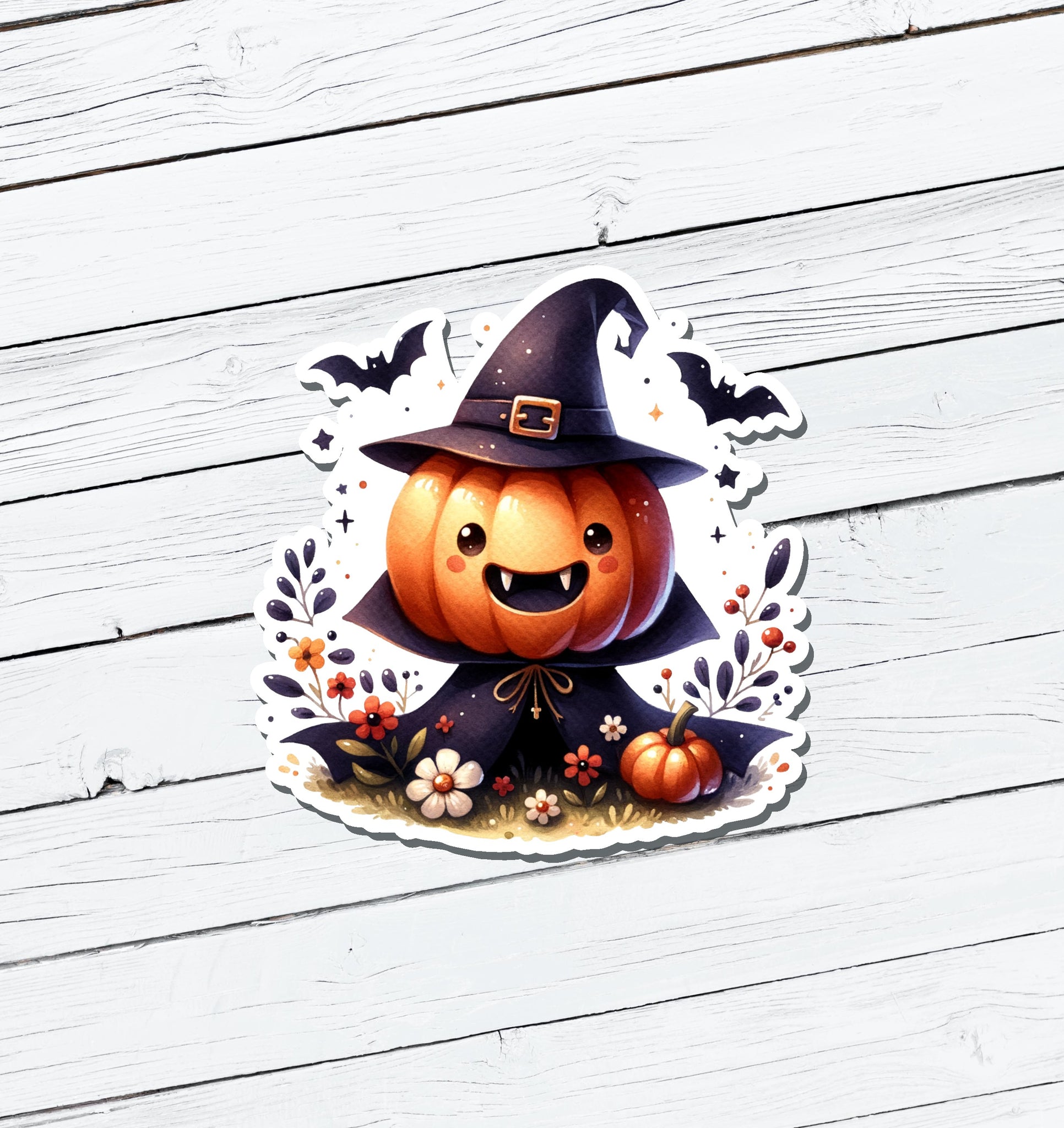 Cute Vampire Jack-o-Lantern Vinyl Sticker - Water Resistant