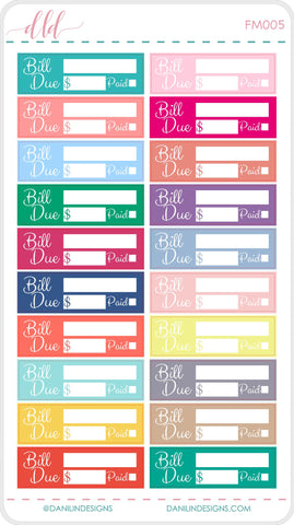 Functional Colorful Bill Pay Stickers - Monthly