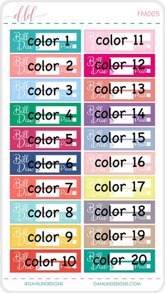 Functional Colorful Bill Pay Stickers - Monthly