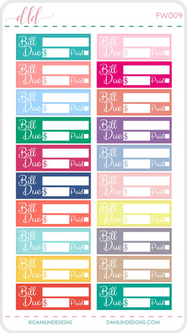 Functional Colorful Bill Pay Stickers - Weekly