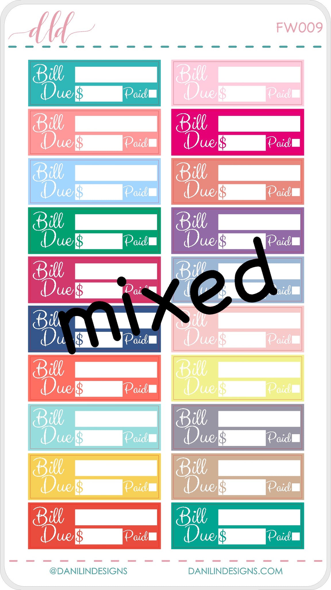 Functional Colorful Bill Pay Stickers - Weekly