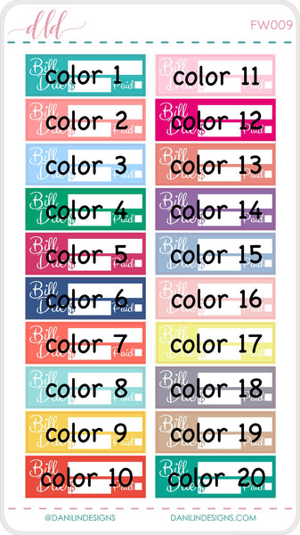 Functional Colorful Bill Pay Stickers - Weekly